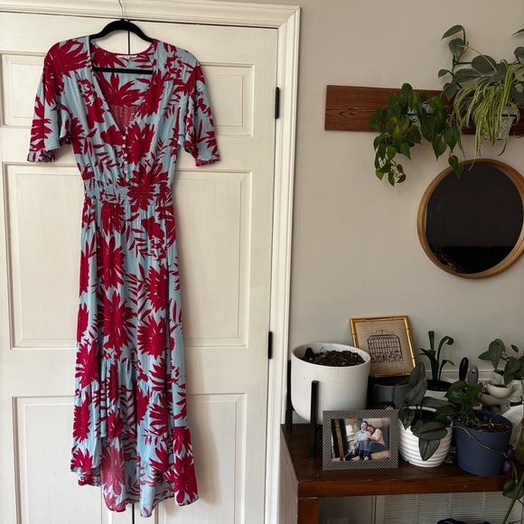 Abel the Label Floral Printed Smocked Waist High Low Midi Maxi Dress Size Medium - Picture 2 of 15